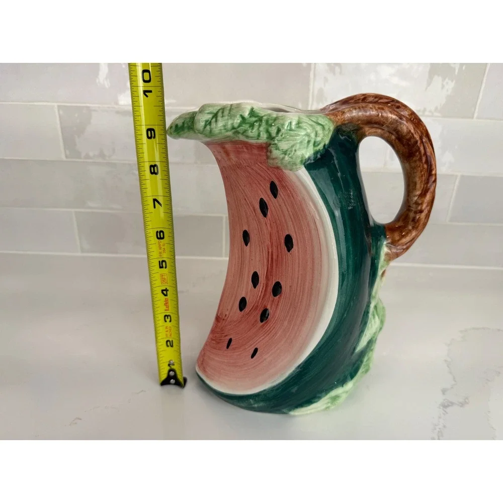 Vintage Watermelon Ceramic Pitcher  Fruit Shaped Juice Carafe Made in Italy